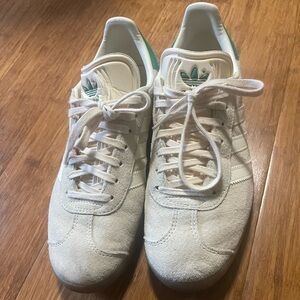 Adidas Gazelle Classic White and Teal Sneakers